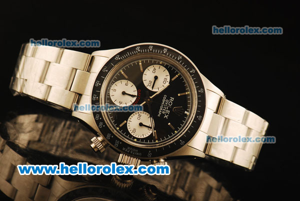 Rolex Daytona Vintage Edition Chronograph Swiss Valjoux 7750 Manual Winding Steel Case/Strap with Black Dial and Stick Markers - Click Image to Close